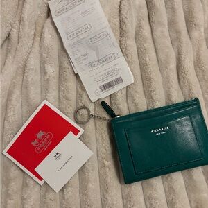 Coach originals slim key card holder. Emerald green color.